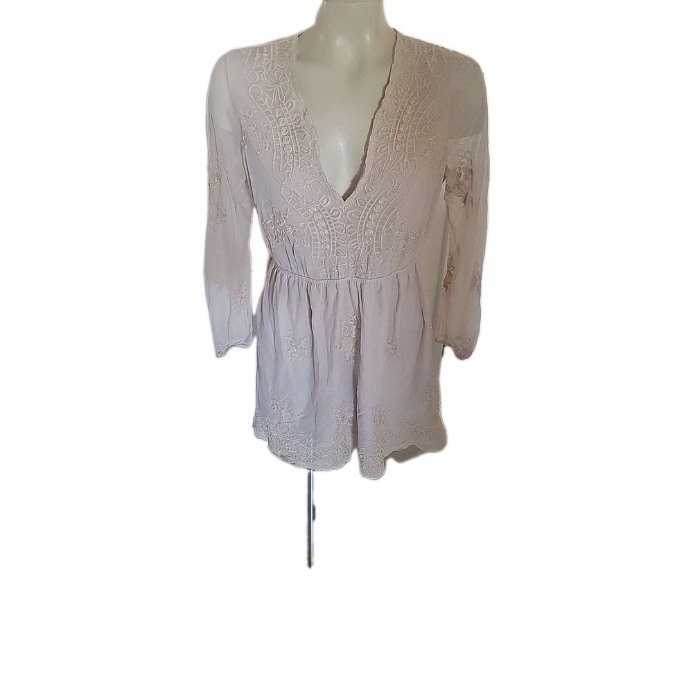 Charlotte Russe Romantic Sheer Lined Embroidered Floral Lace Long Sleeve Dress M